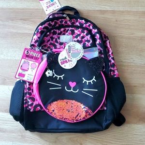Limited Too back to school set back pack with pink and black lepard print